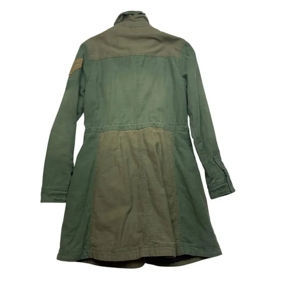 Free People size small jacket military green trench academia 80s retro patch